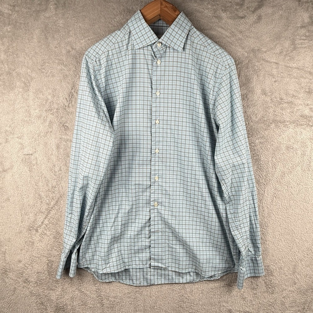 Eton Contemporary Shirt Mens XL 43-17 Button Up Blue Plaid Fine Twill Cotton